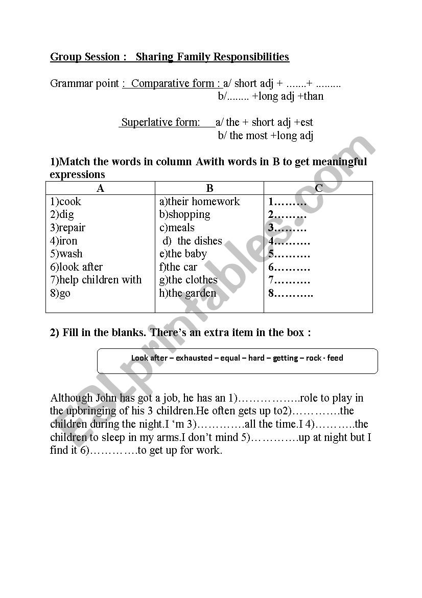 sharing family responsiblities 9th grade