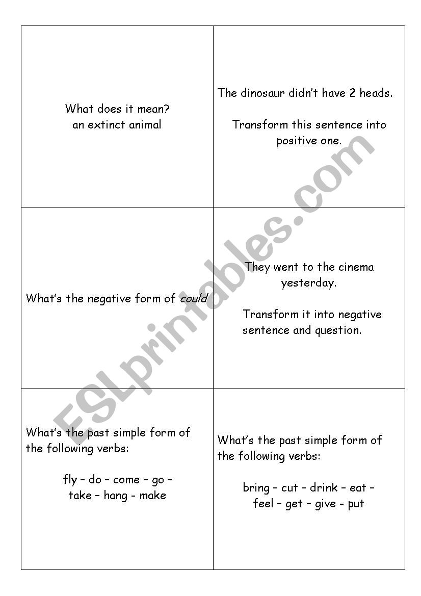 A1+ cards vocabulary and grammar part 2