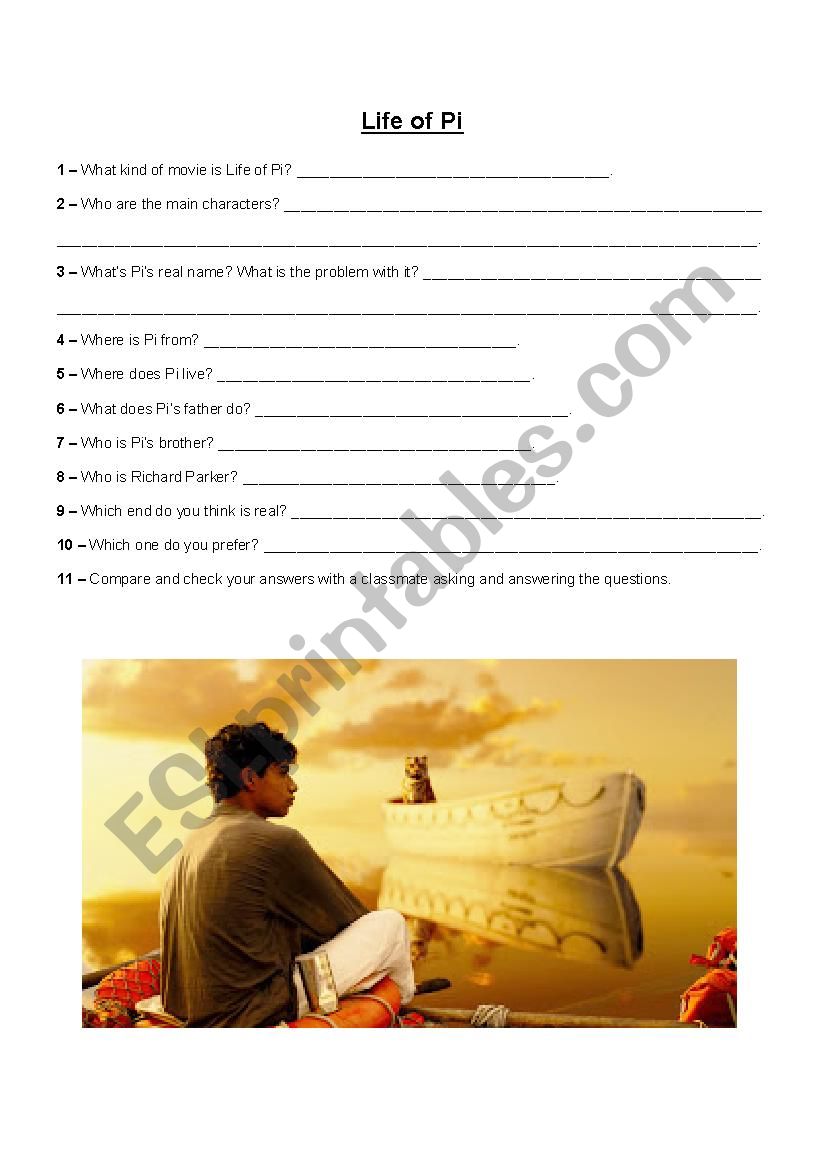Life of Pi - Movie Exercise with Answer Keys