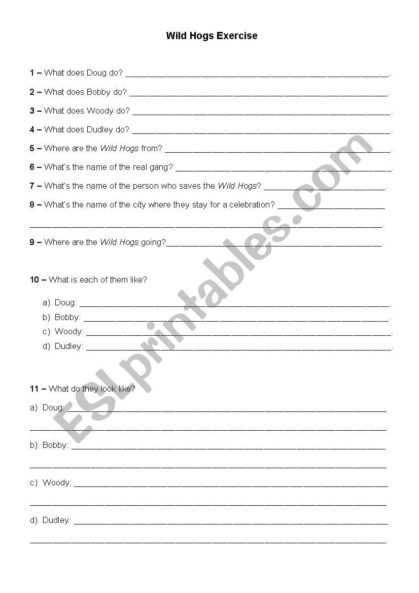 Wild Hogs - Movie Exercise worksheet