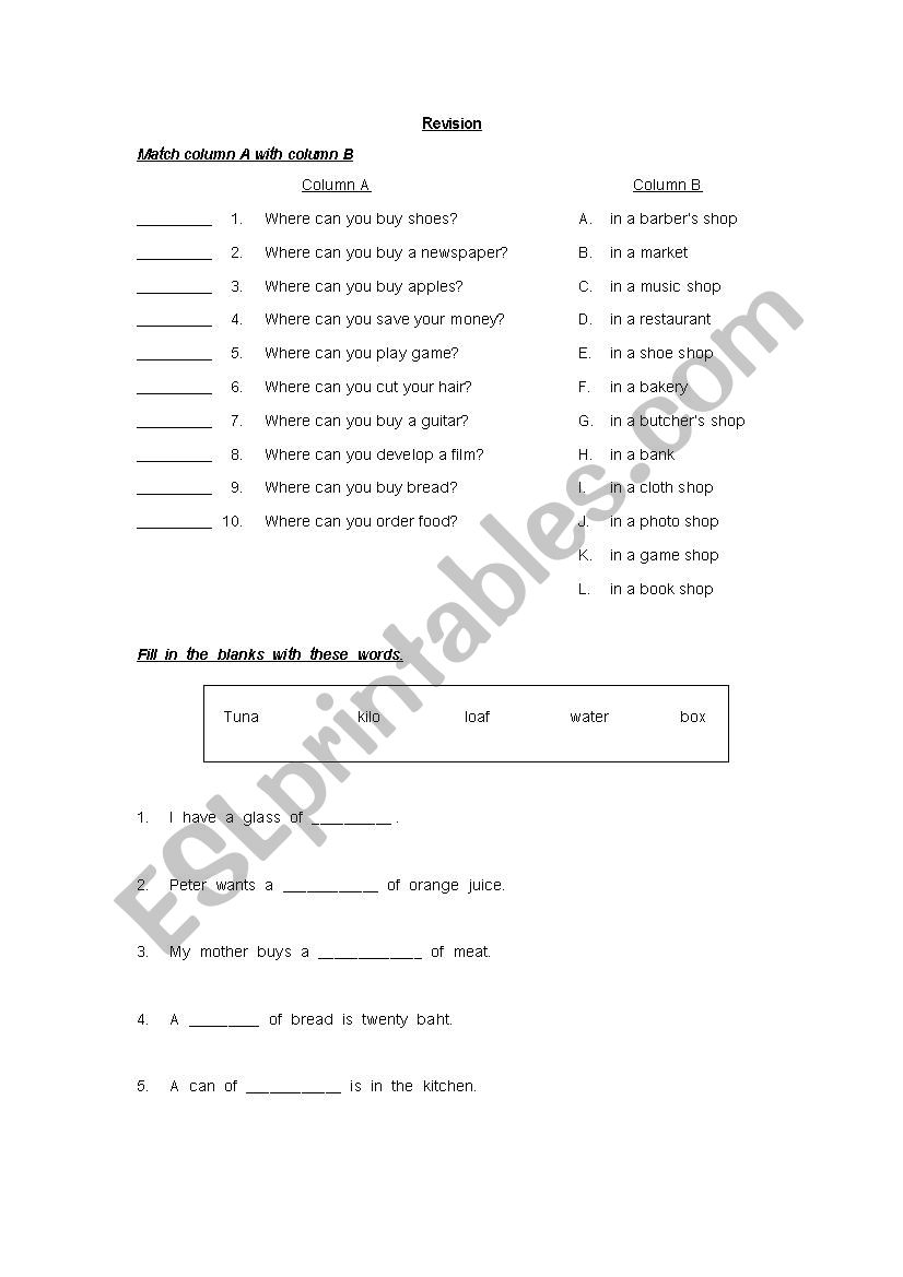 Revise Test worksheet