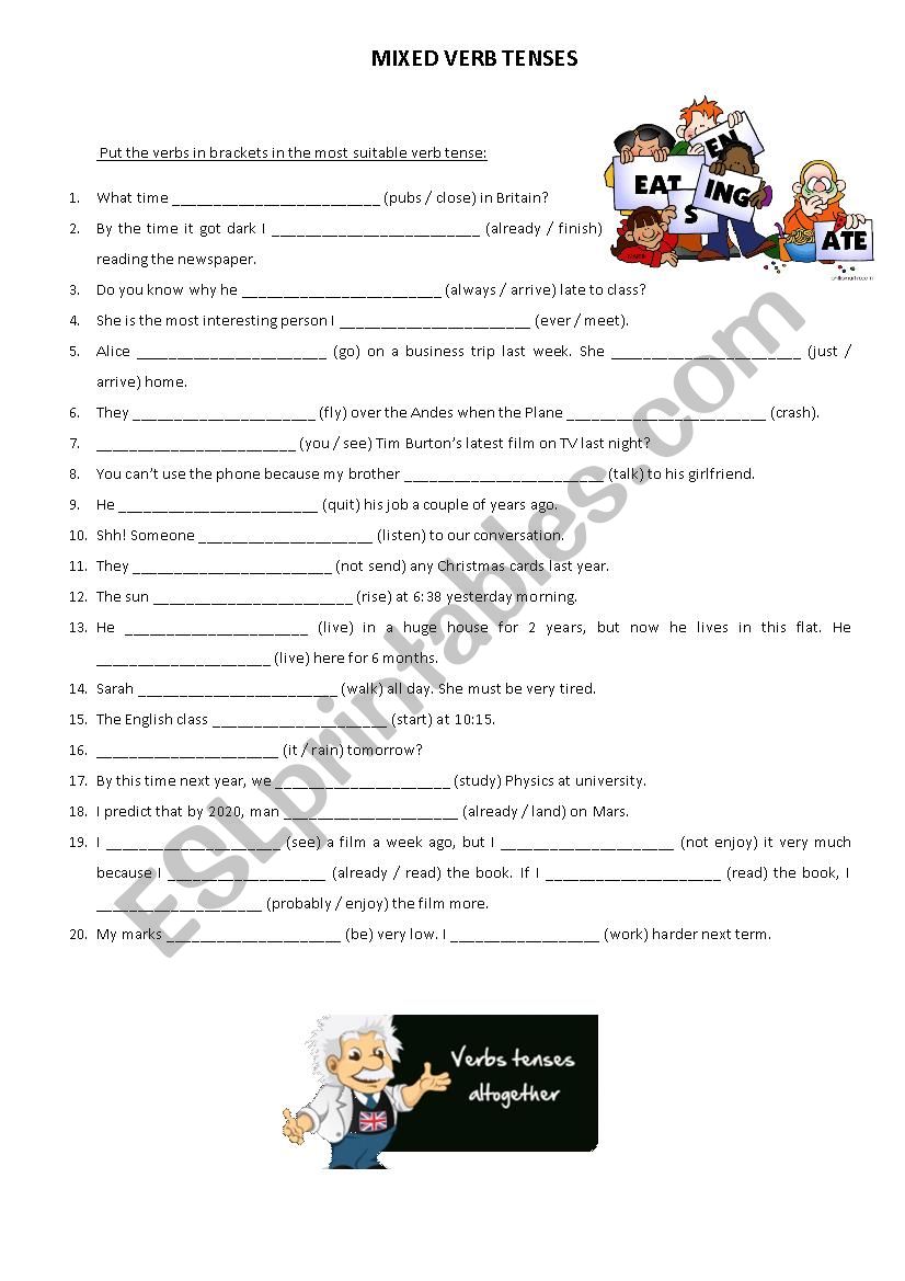 Mixed verb tenses worksheet