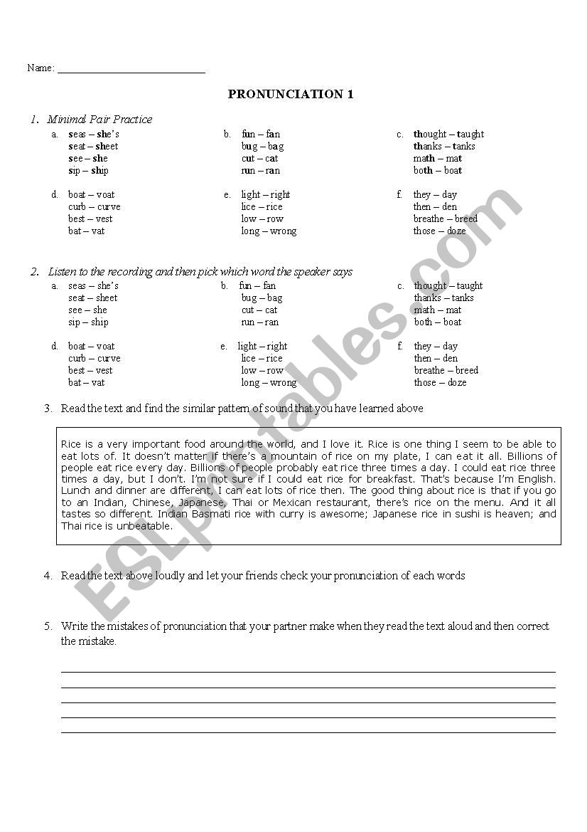 Pronunciation worksheet