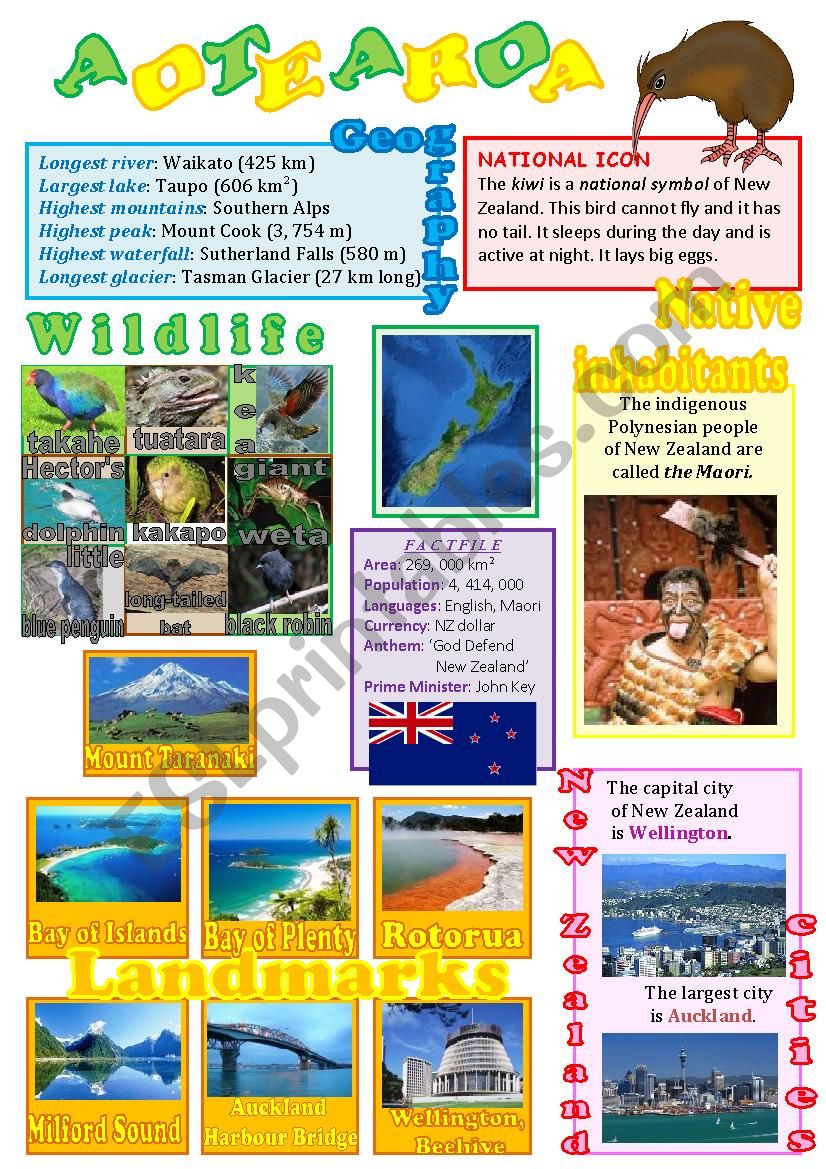 New Zealand wall poster worksheet