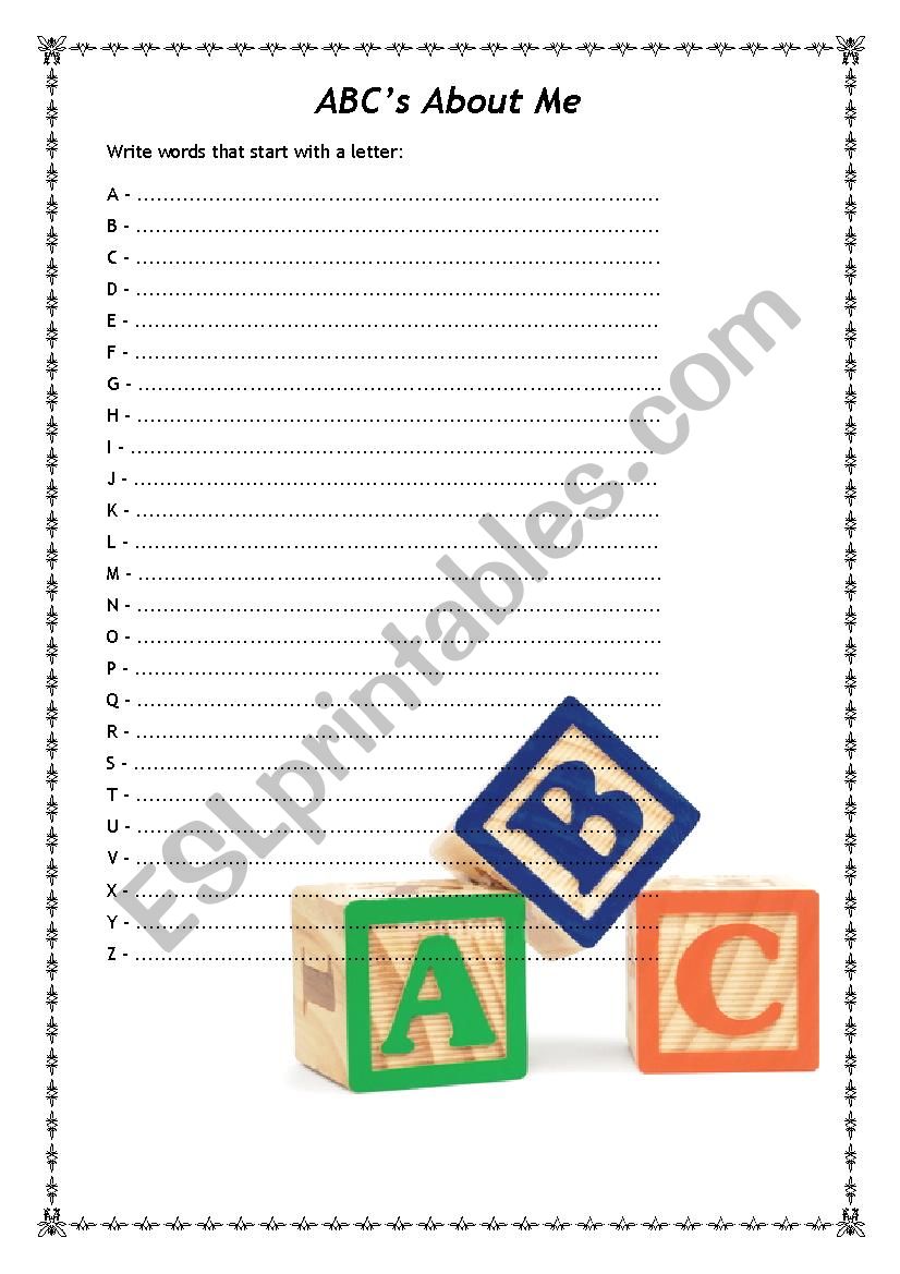 ABCÂ´s about me worksheet