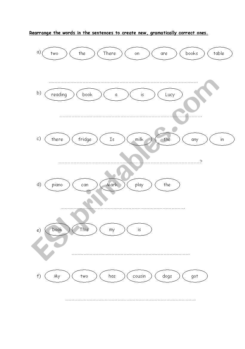 Scattered sentences. worksheet