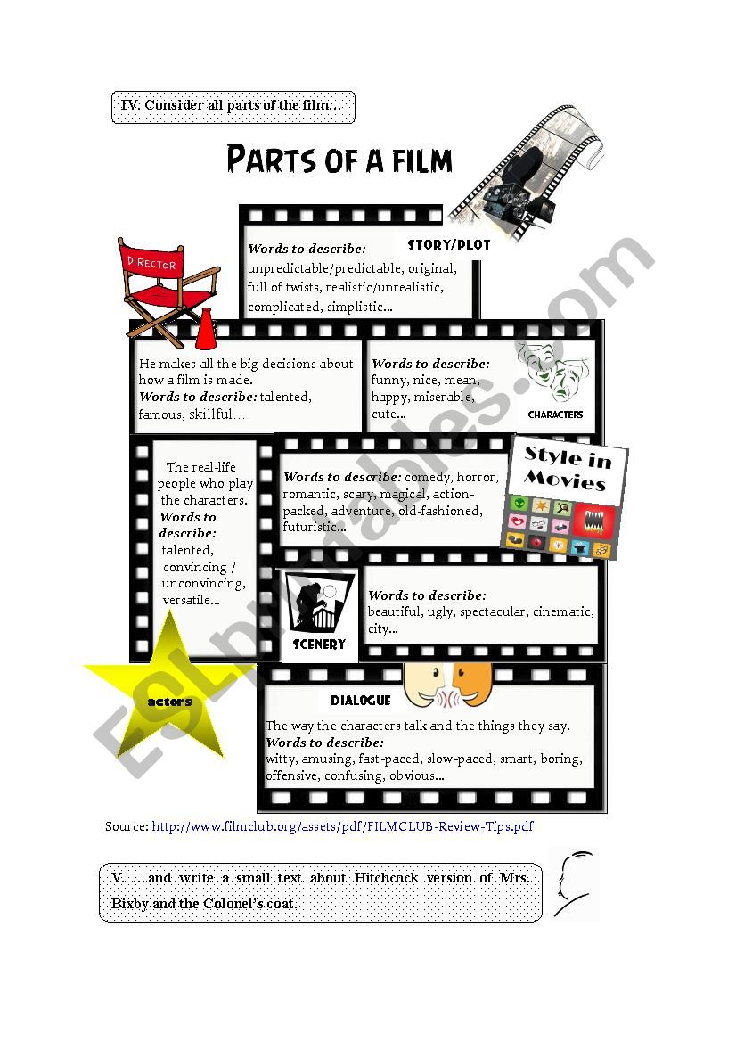 Parts of a film worksheet