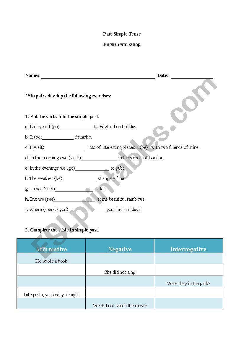 Past Simple Tense worksheet