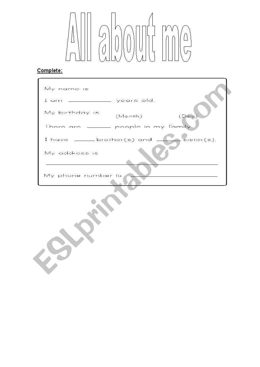 All about me worksheet