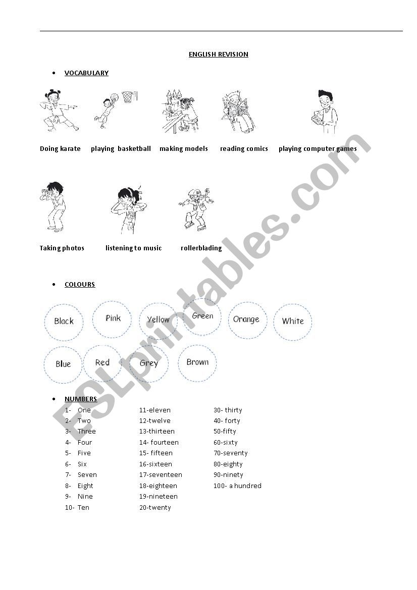 REVISION WORKSHEET worksheet