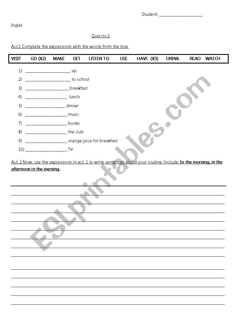 ROUTINES worksheet