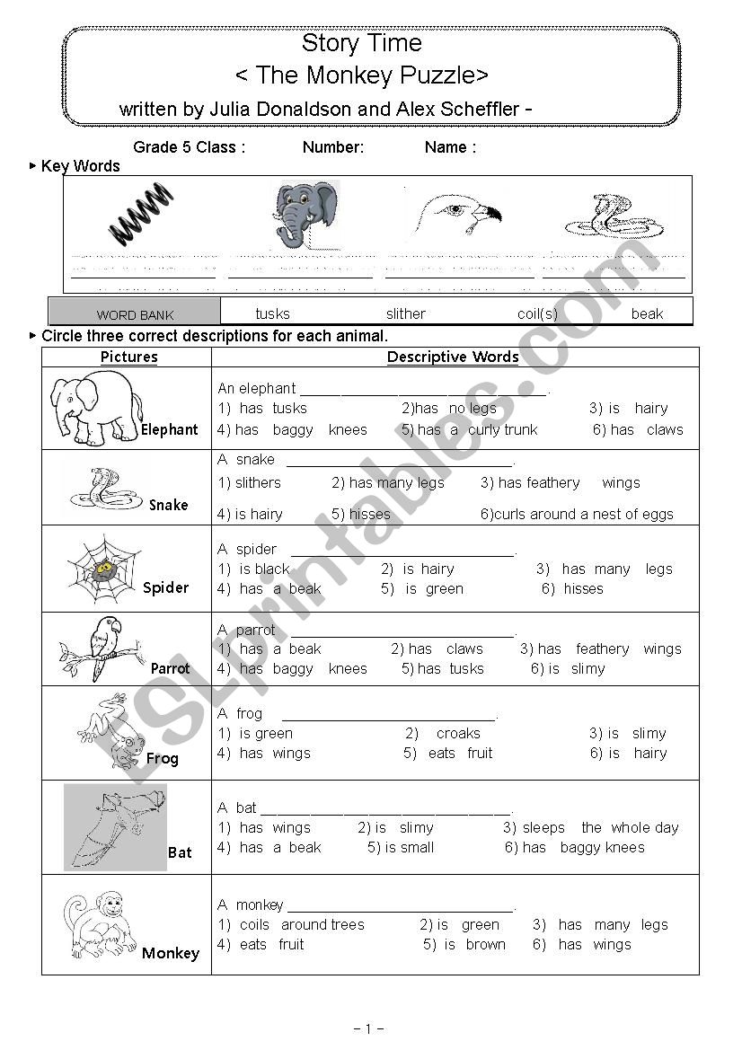 The Monkey Puzzle worksheet