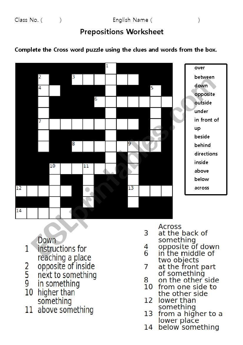 Delegare Soffitto Alluvione Prepositions Of Place Crossword Puzzle Pdf 