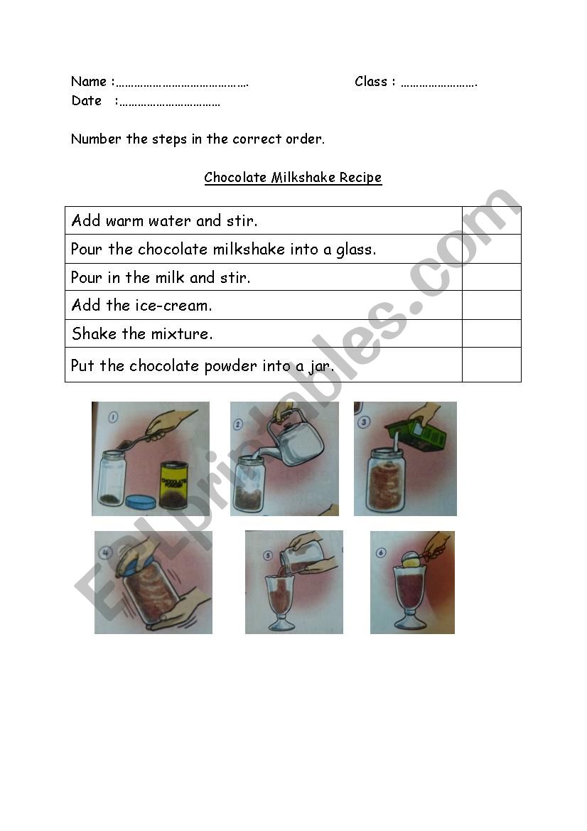 Chocolate Shake Recipe worksheet