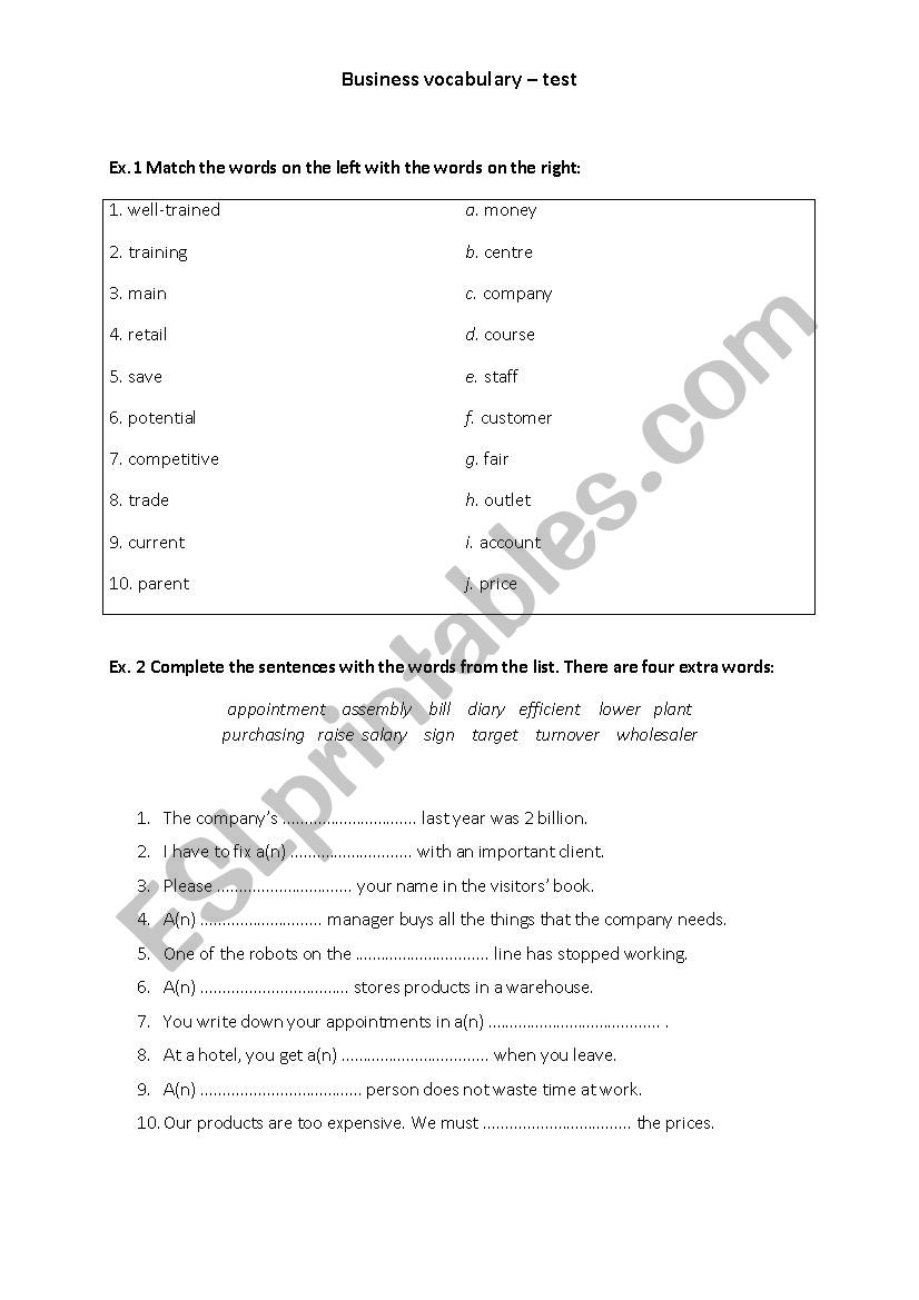 bussines vocabulary worksheet
