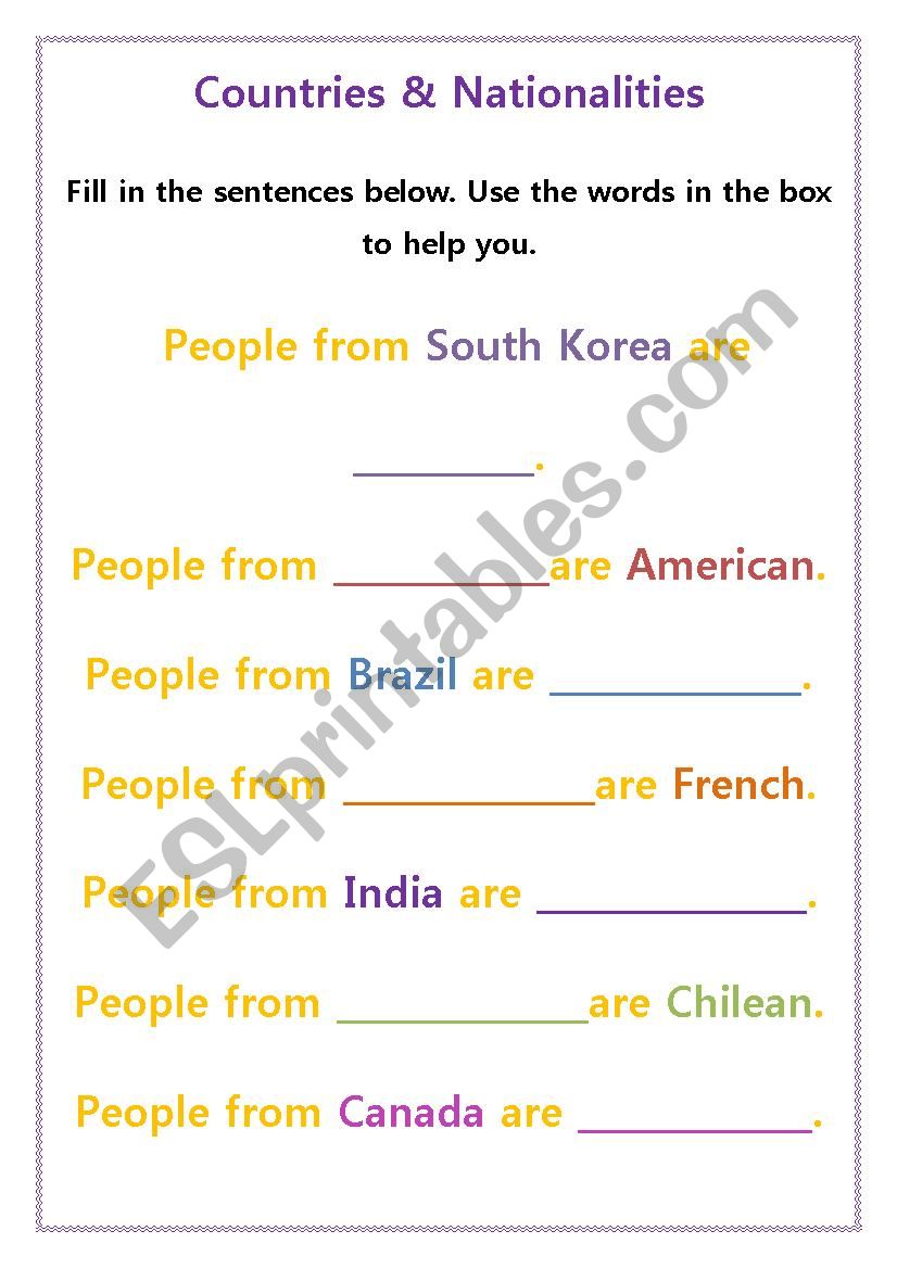 Countries & Nationalities worksheet