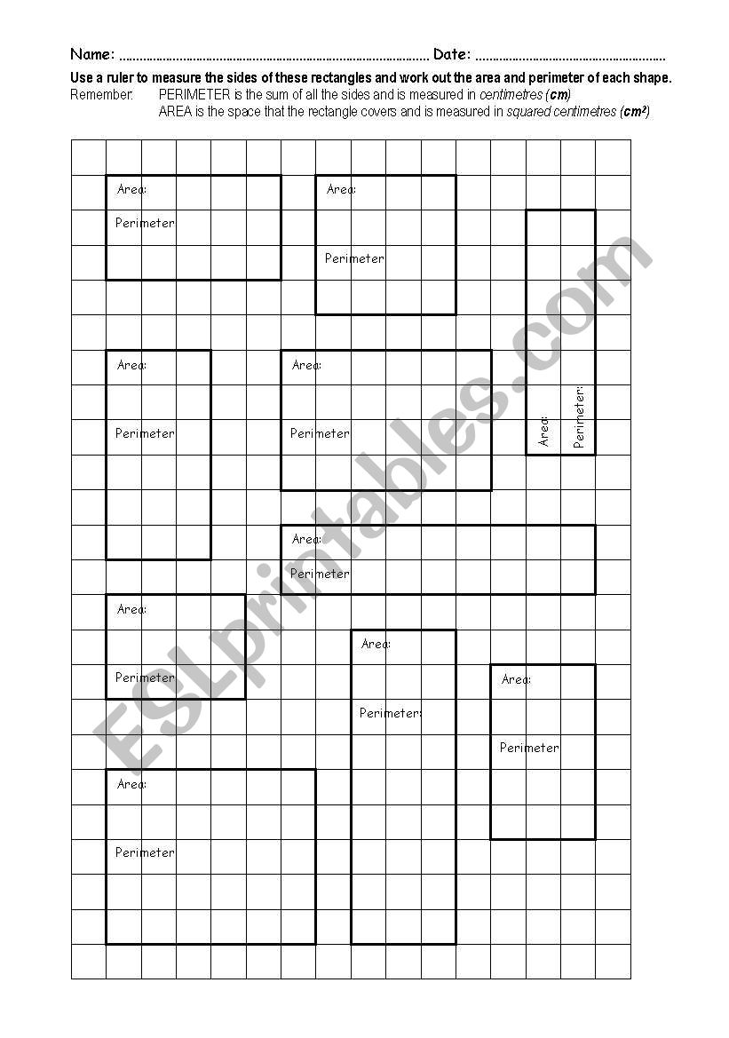Area/Perimeter of rectangles worksheet