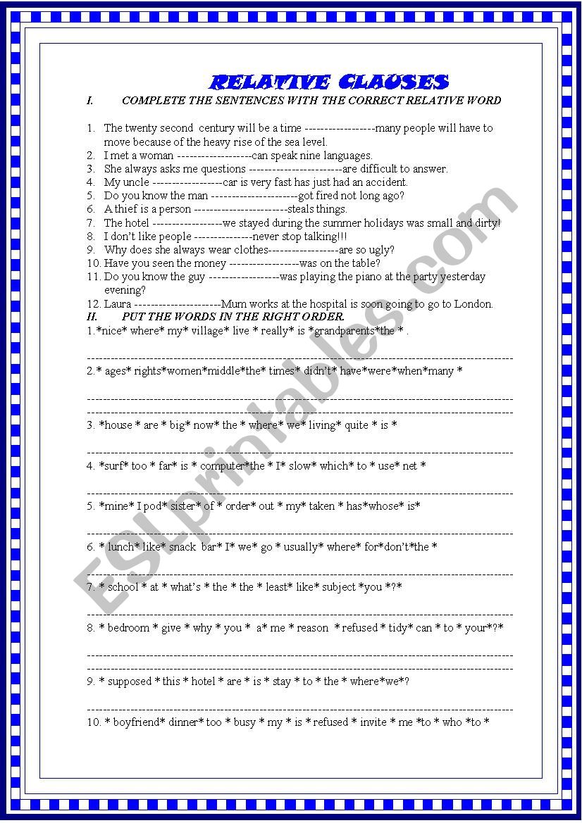 Relative clauses worksheet