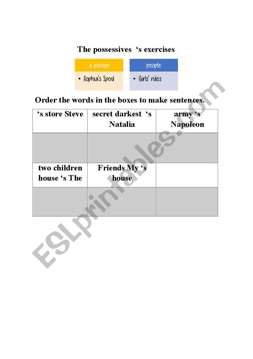 the possessives  s worksheet