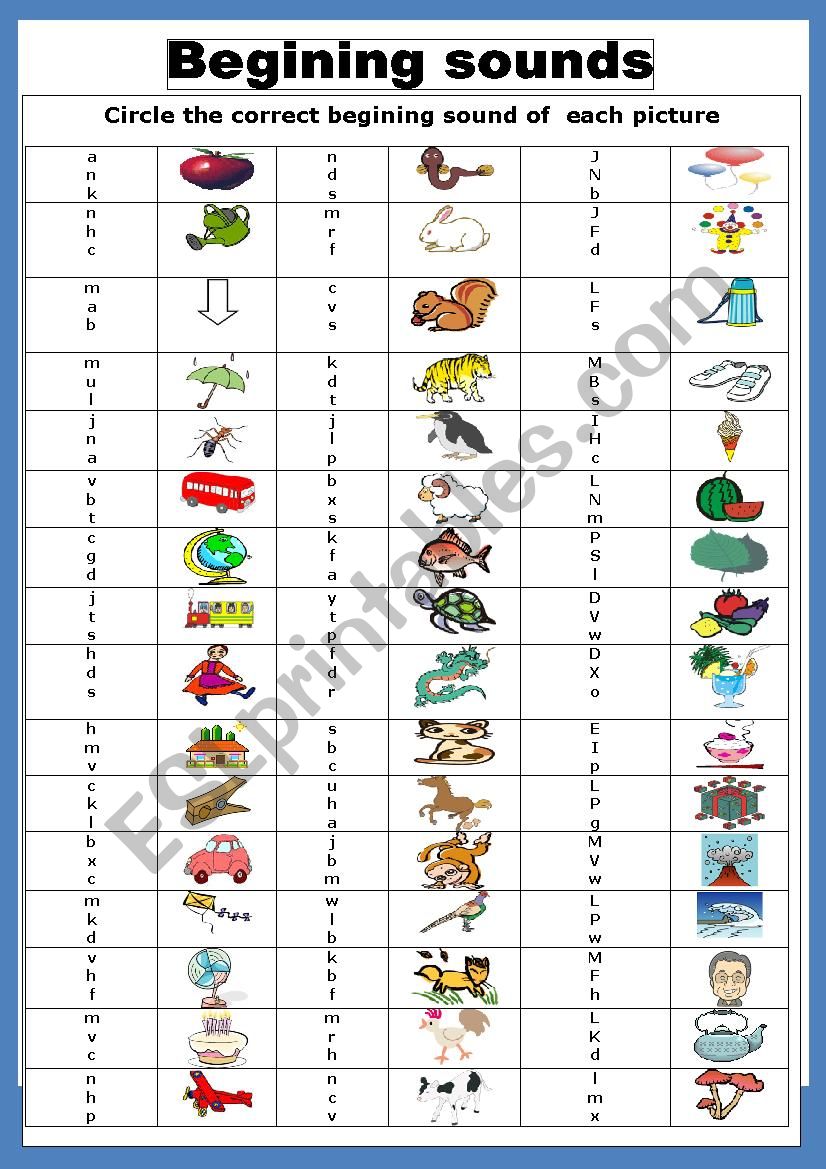 Phonetic / beginning sound worksheet