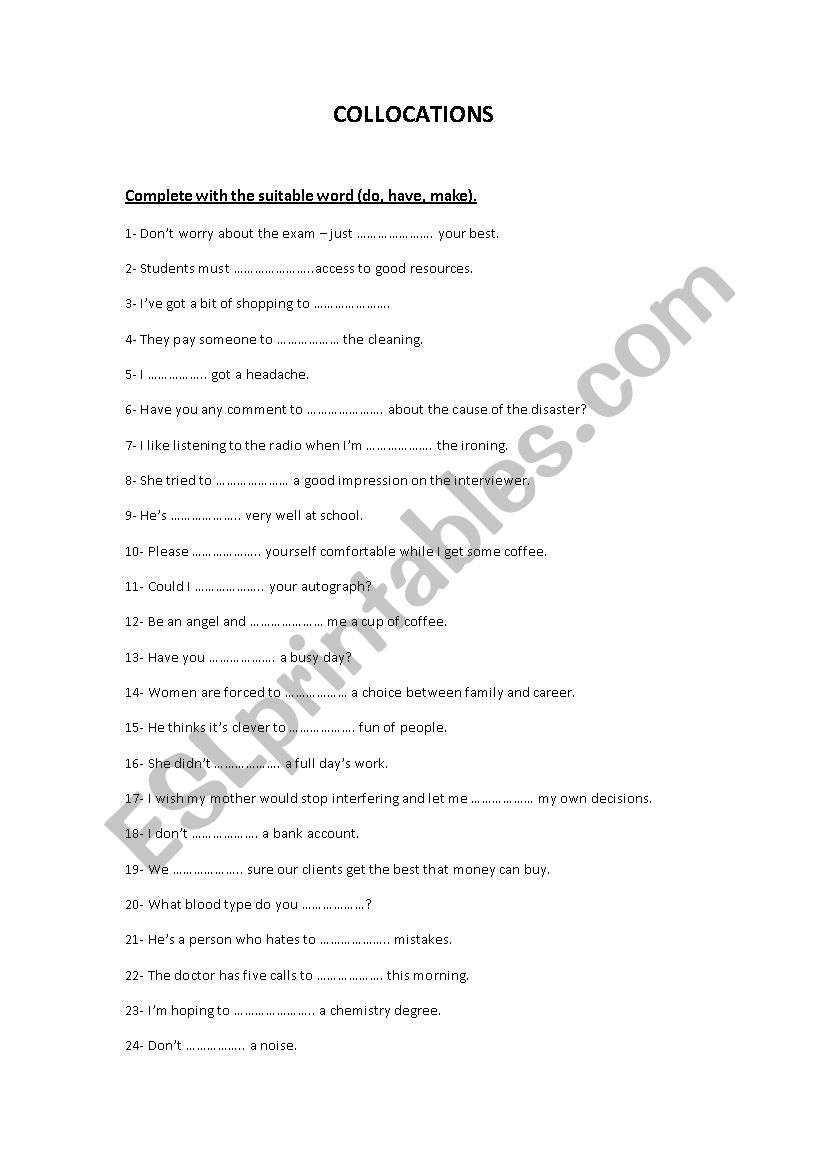 Collocations worksheet