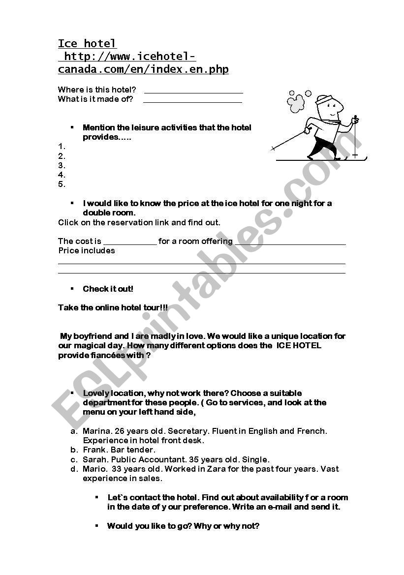 ICE HOTEL  worksheet