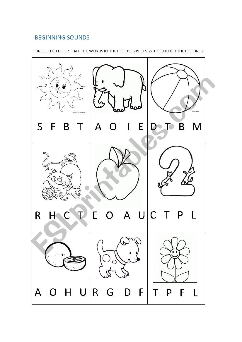 Beginning sounds worksheet