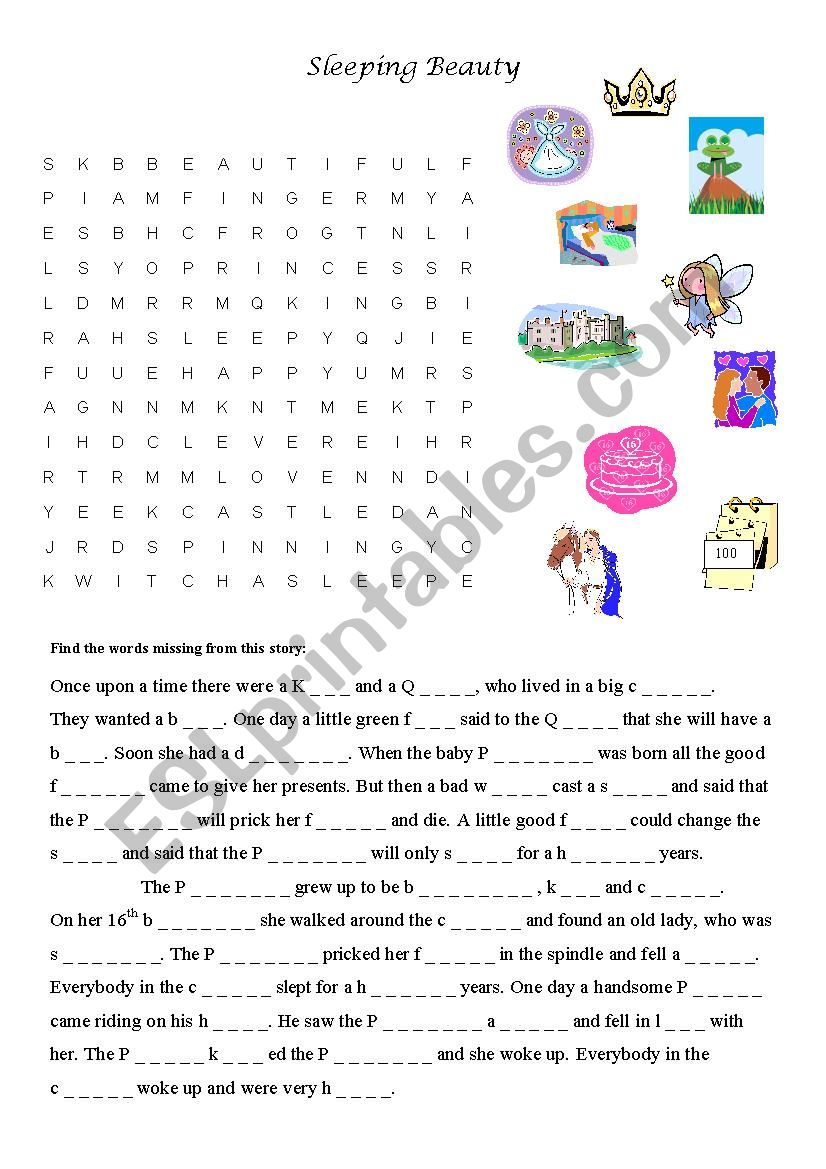 Sleeping Beauty Word Search Puzzle