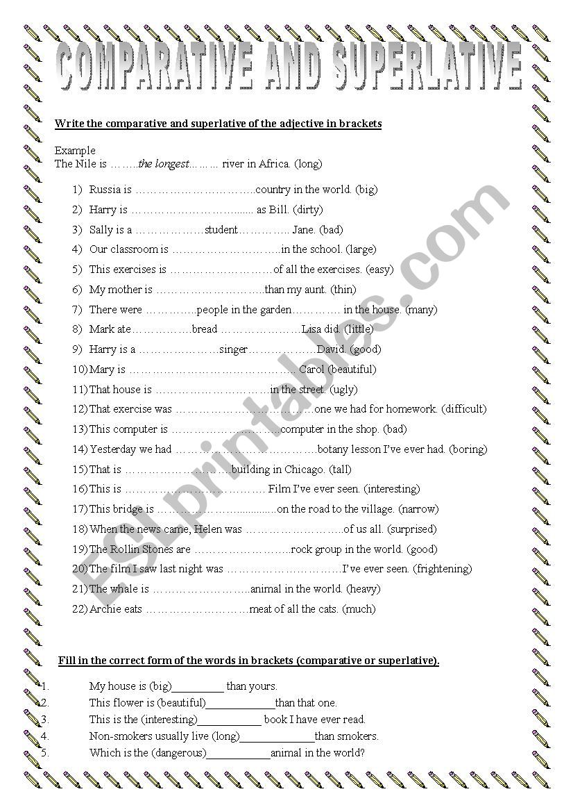 Comparatives and superlatives worksheet