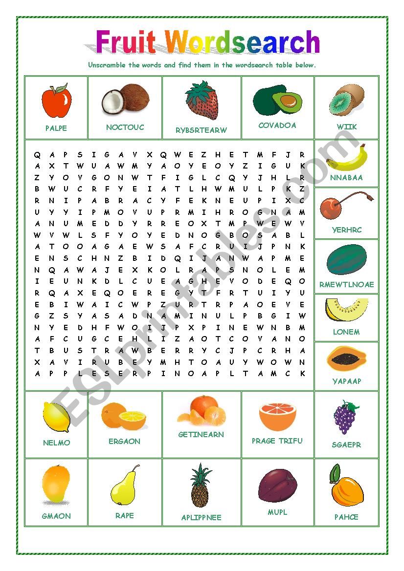 Fruit Wordsearch worksheet