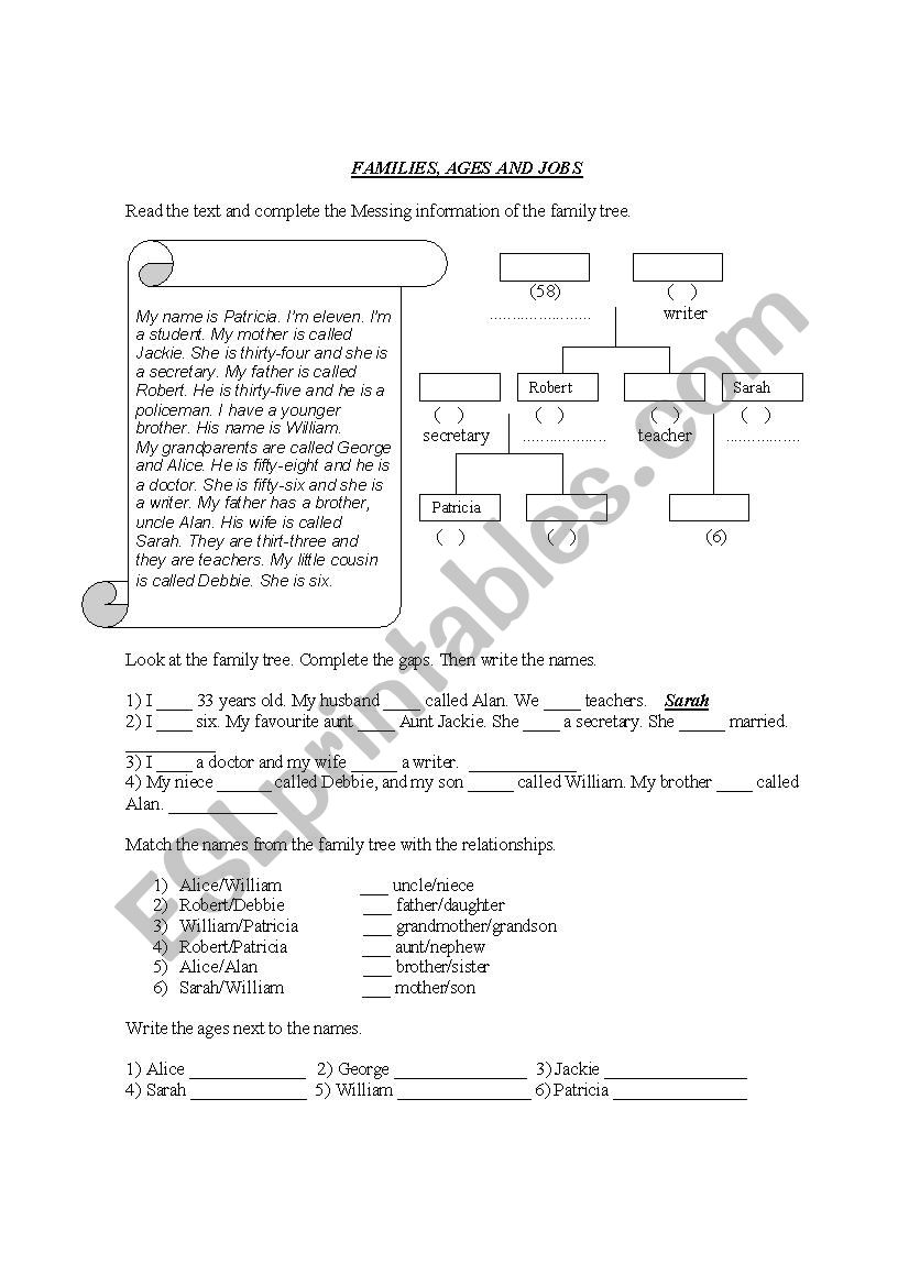 Family-Age-Jobs worksheet