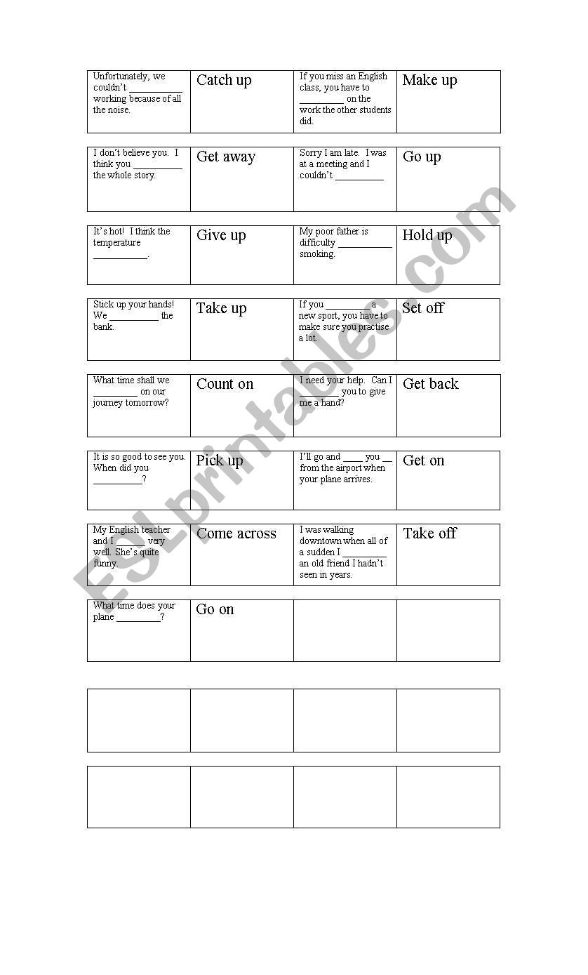 phrasal verb dominos worksheet