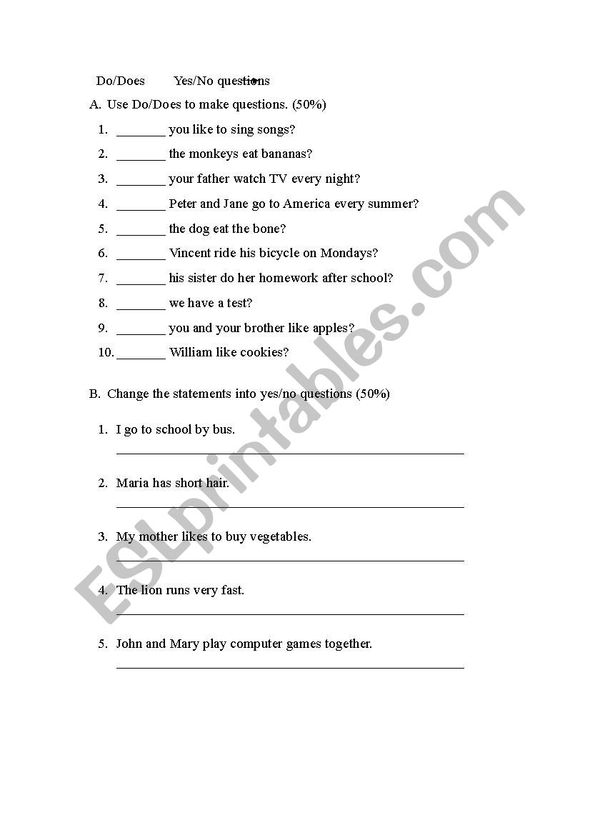 Do/Does & Y/N Quesions worksheet