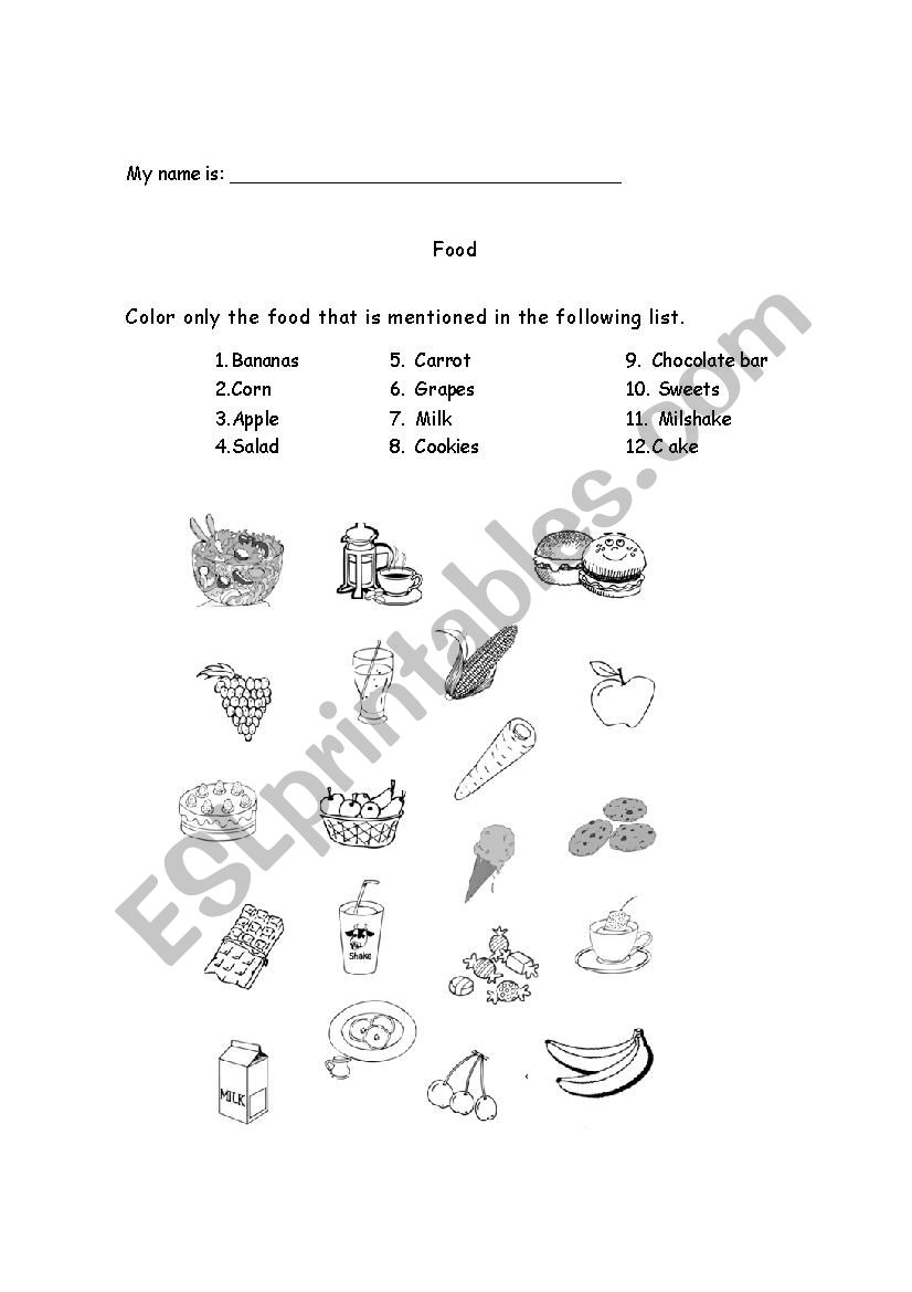 Food coloring worksheet
