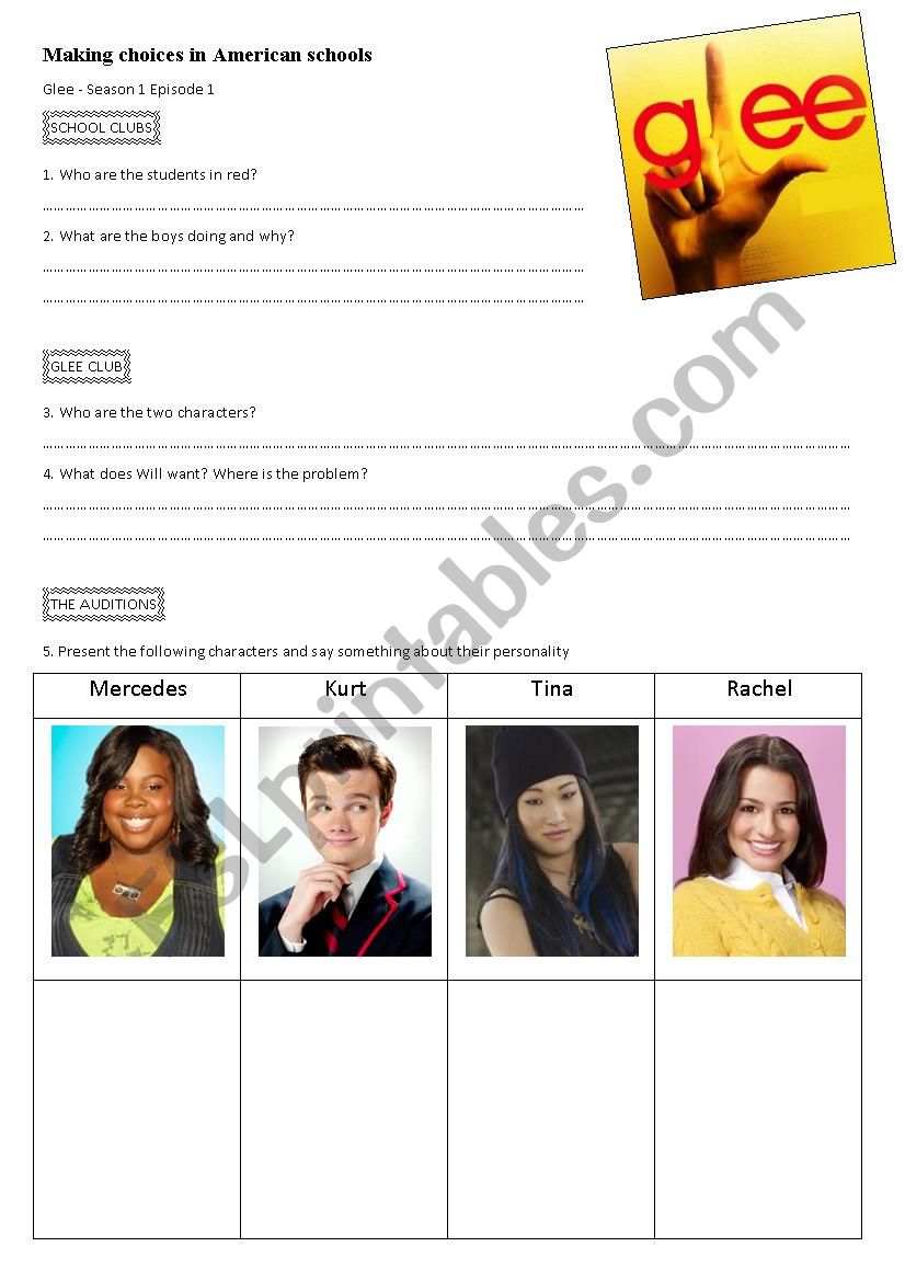 Glee - Making choices worksheet