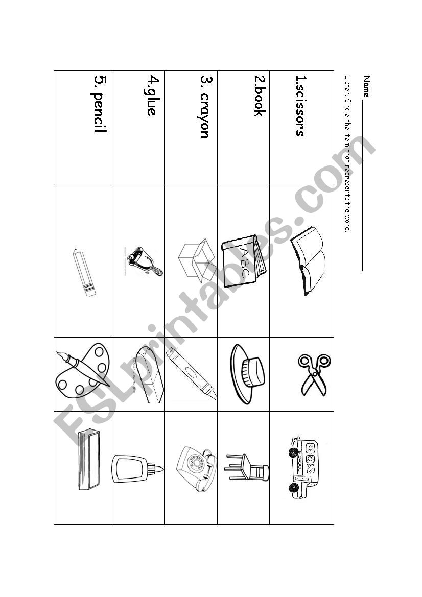 Identify School Objects worksheet