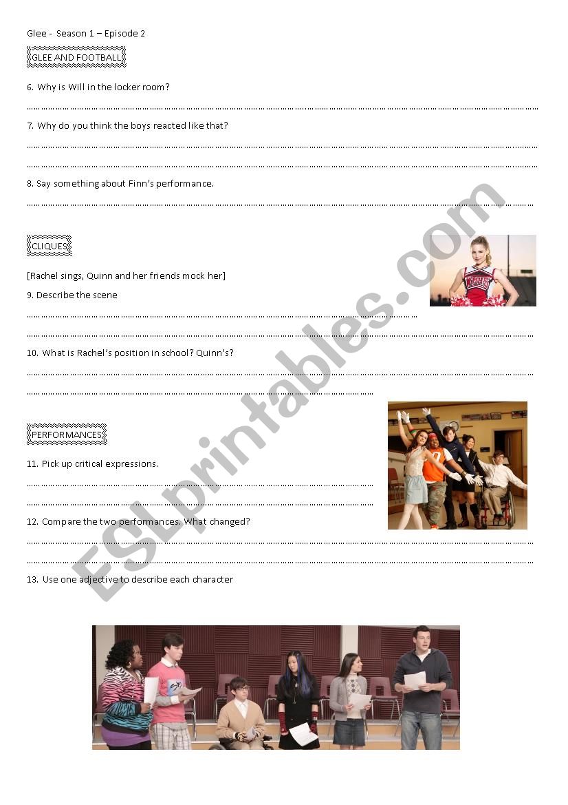 Glee - Making choices 2 worksheet