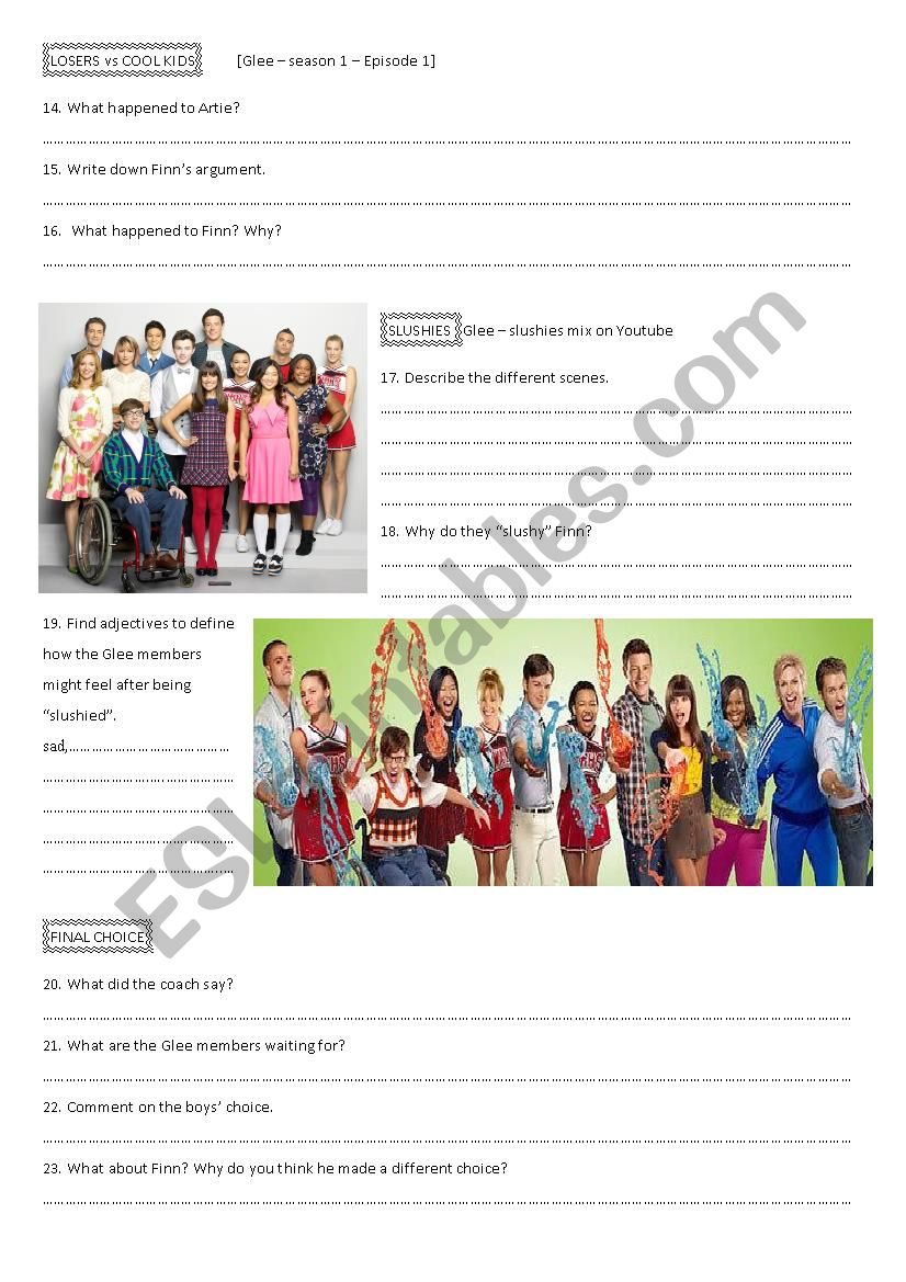 Glee - Making choices 3 worksheet