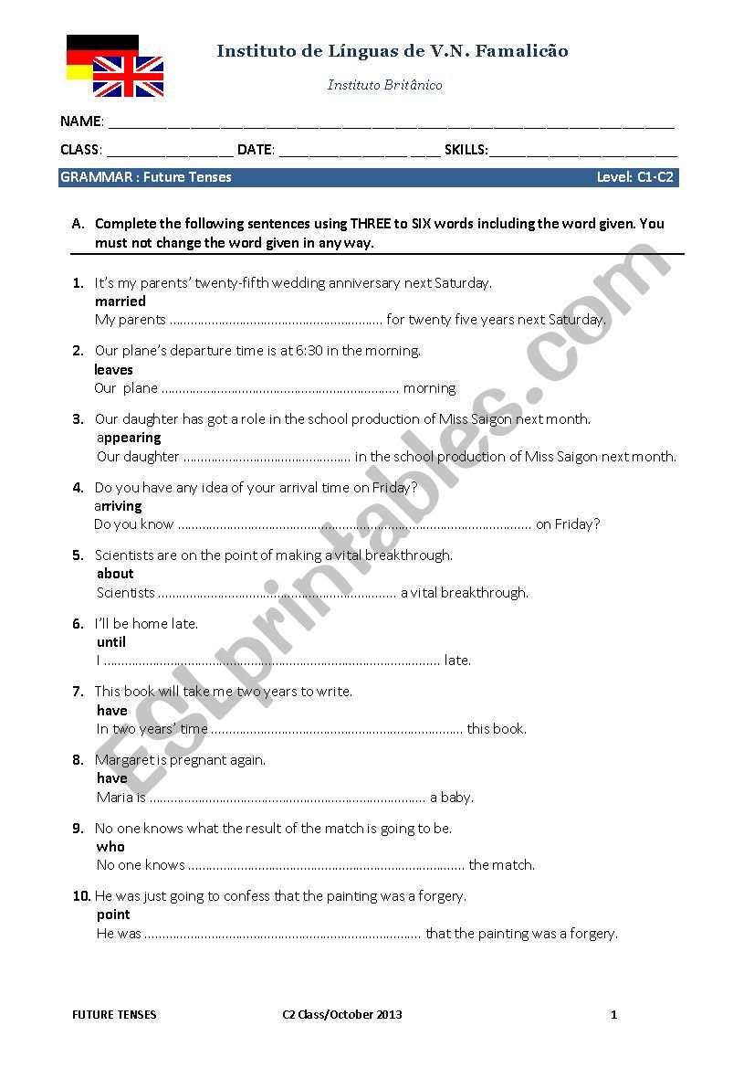 FUTURE TENSES worksheet