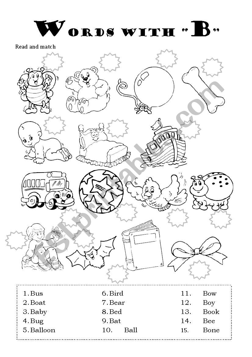 Words with letter B worksheet
