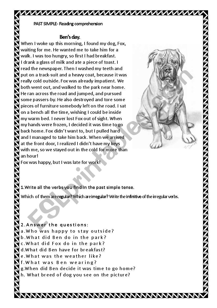 PAST SIMPLE- BenÂ´s day worksheet