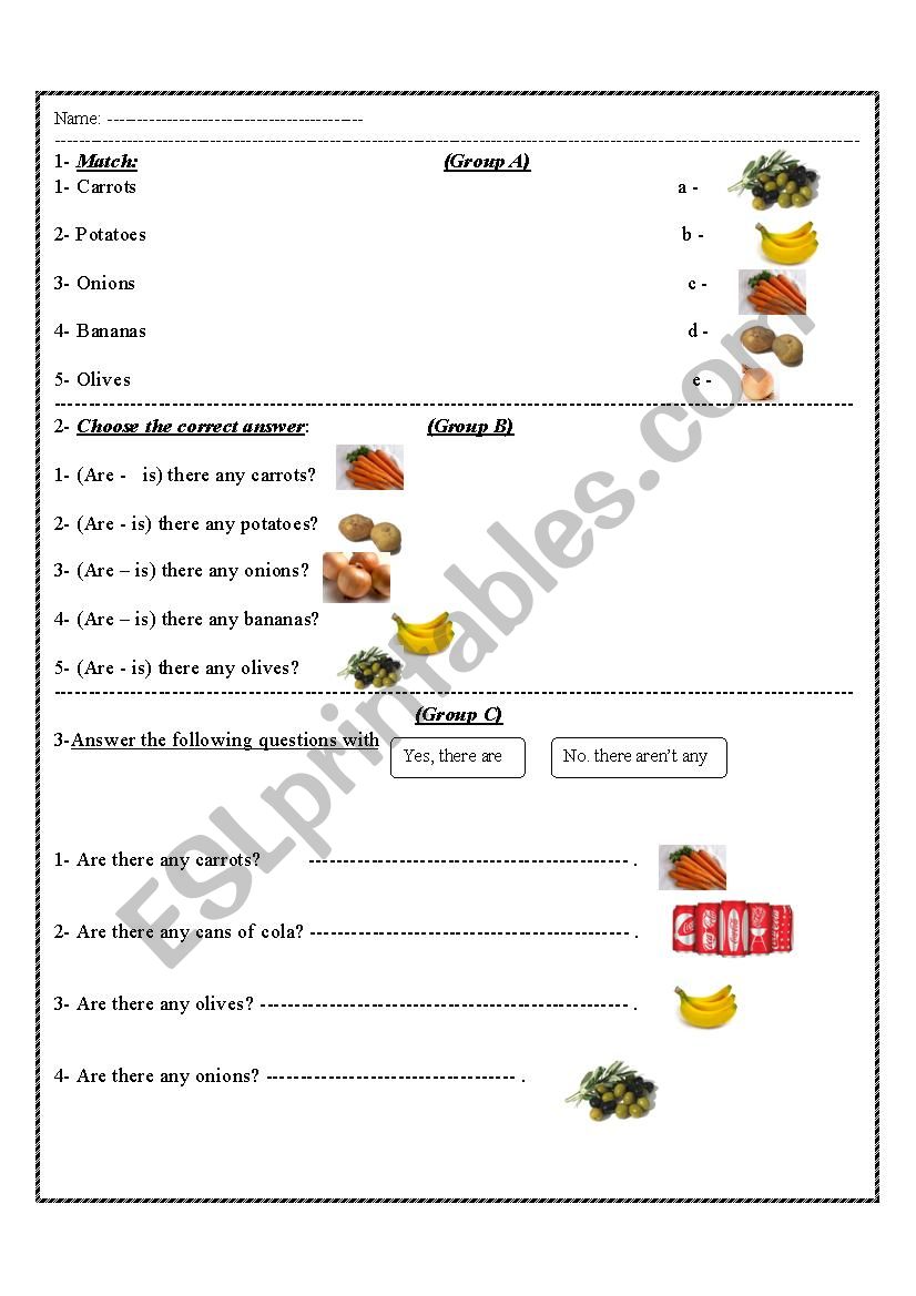 food  worksheet