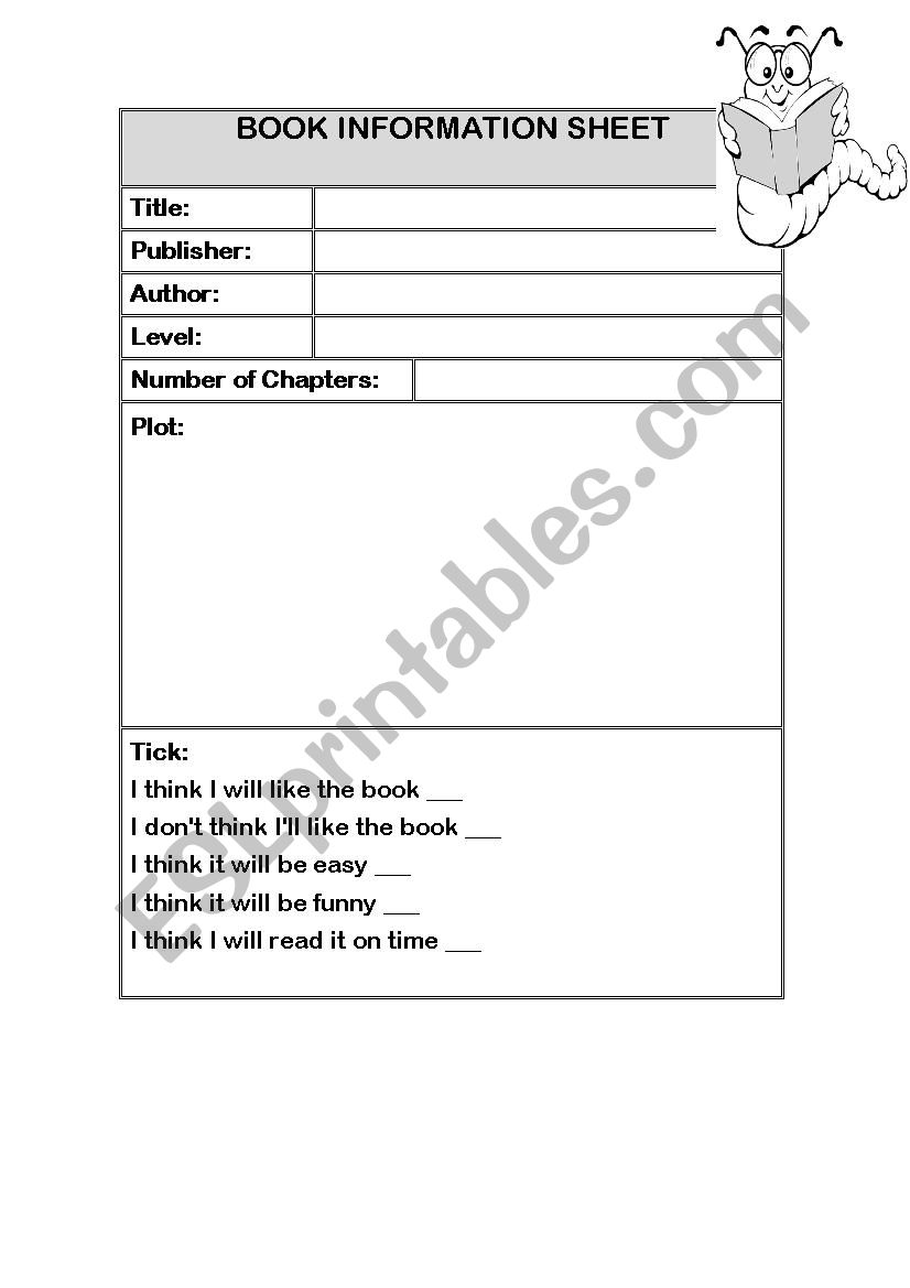 BOOK INFORMATION SHEET worksheet