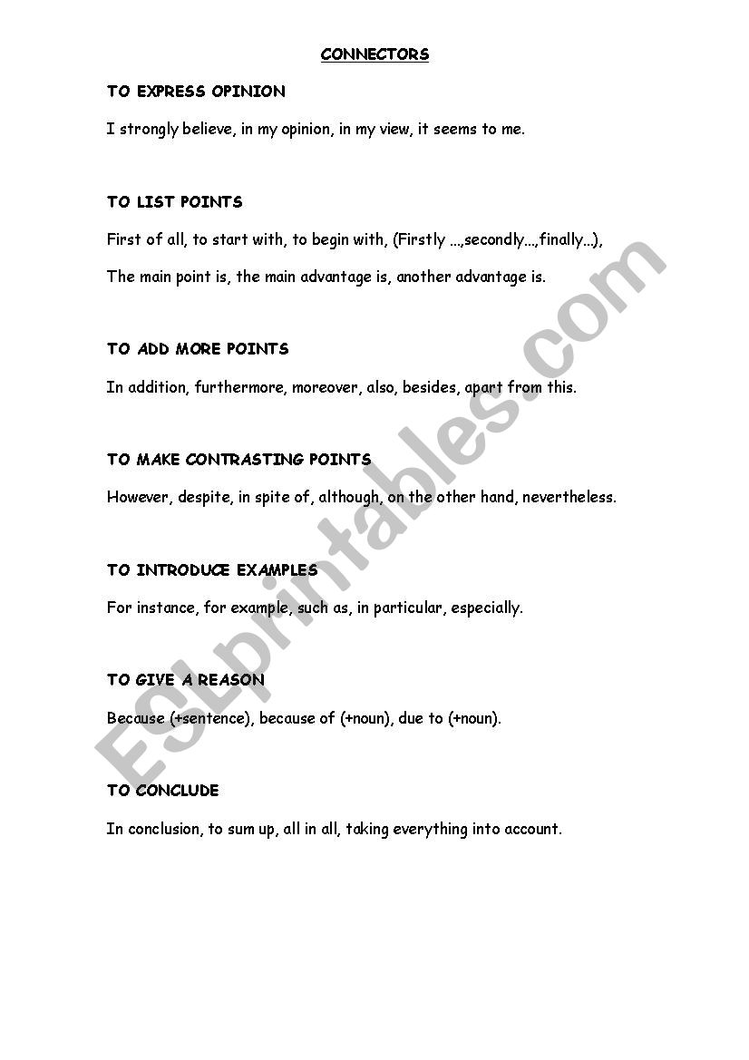 LIST OF CONECTORS worksheet