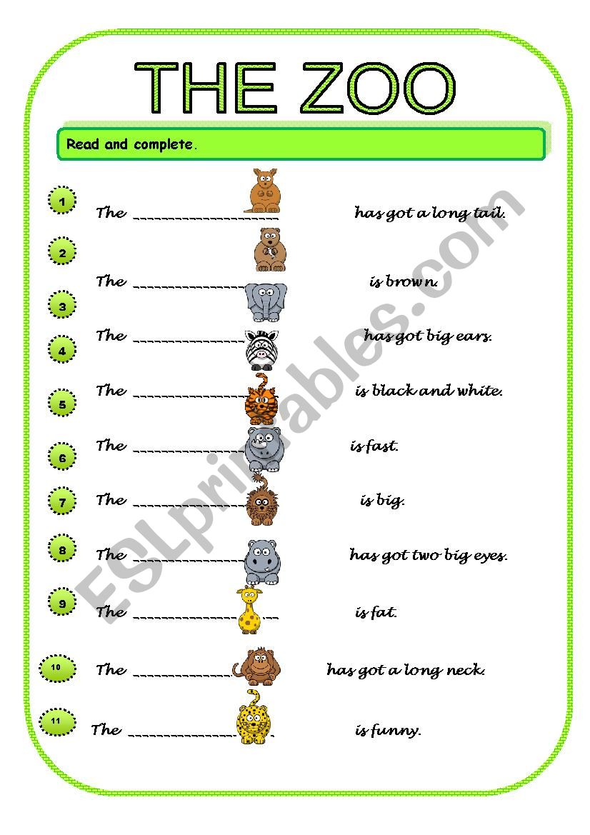 THE ZOO- LAST ACTVITY worksheet