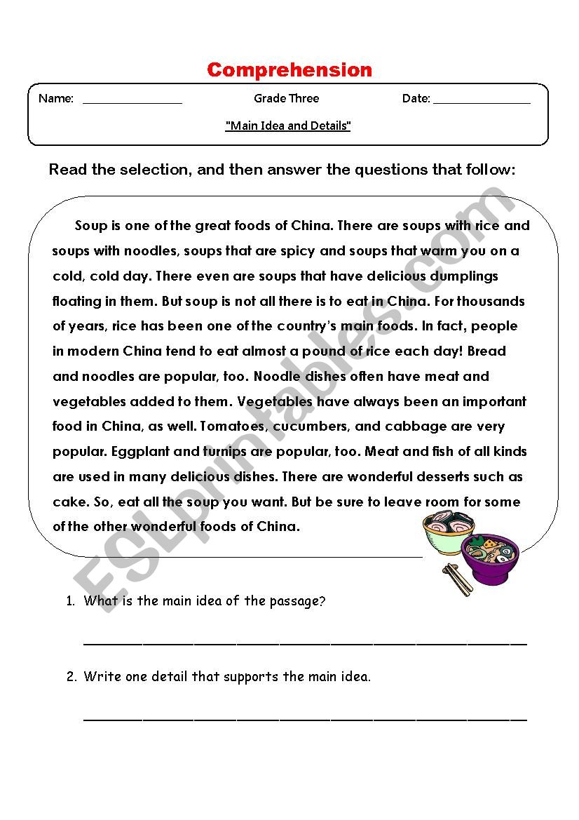 Main Idea and Detail  worksheet