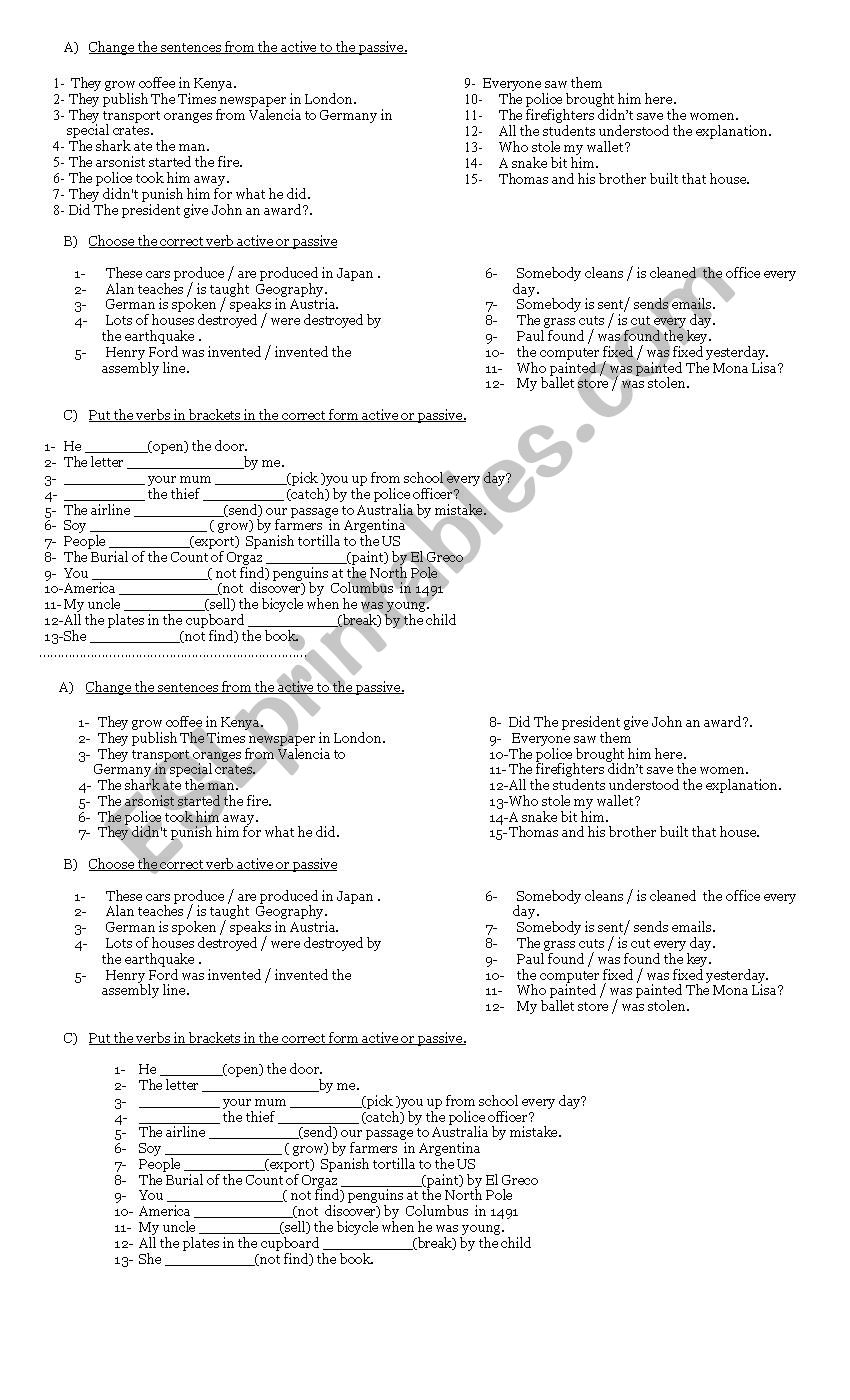 Active and passive voice worksheet