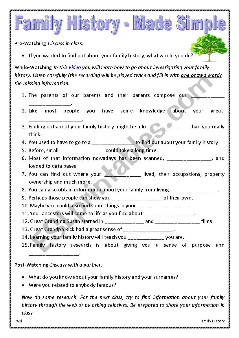 Family History - Made Simple worksheet