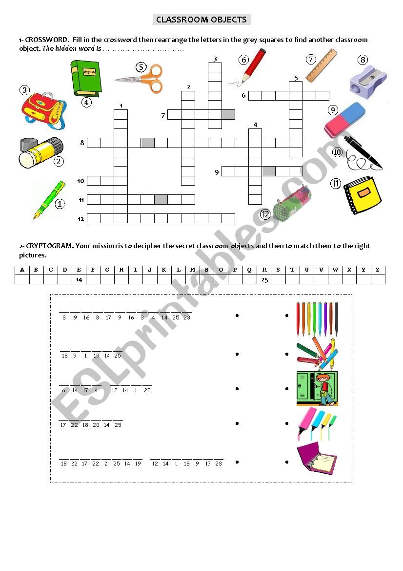 Classroom objects worksheet