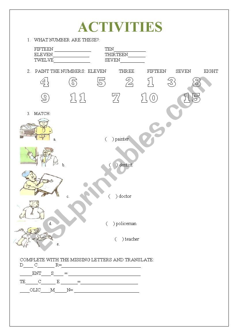 HOMEWORK ACTIVITIES  worksheet